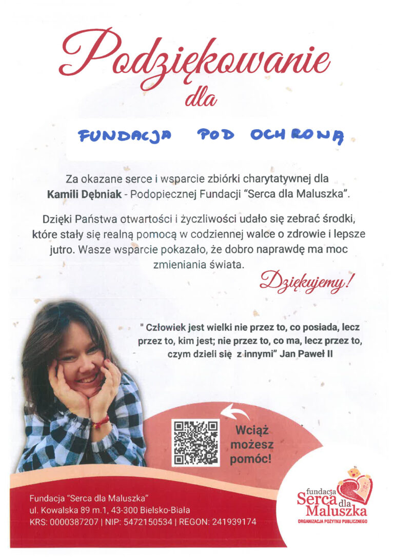 Podziękowania od naszej Podopiecznej